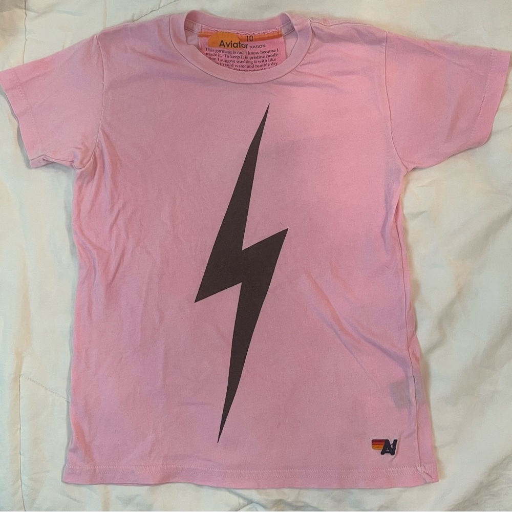 Aviator Nation Kids Pink Tee with Black Lightning Bolt
